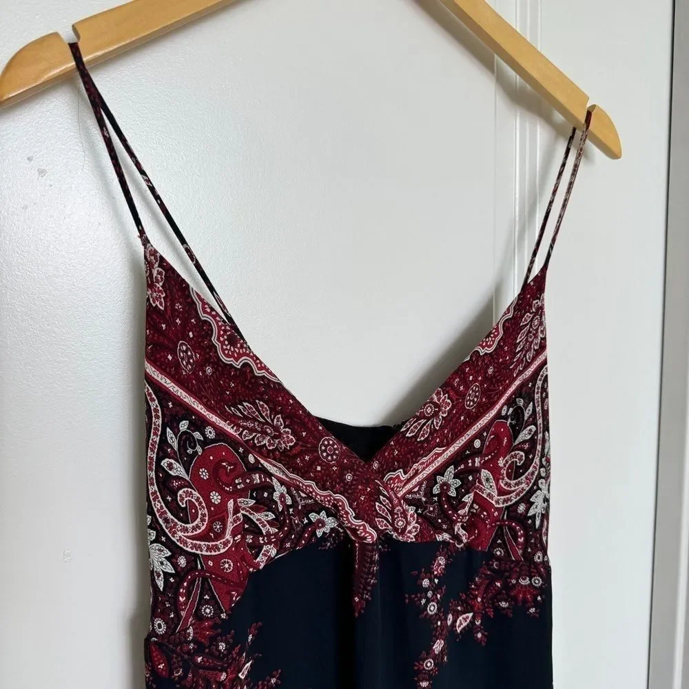 Vintage 90s Slip Dress Paisley Burgundy Grunge Y2K Spaghetti Strap - Picture 10 of 14